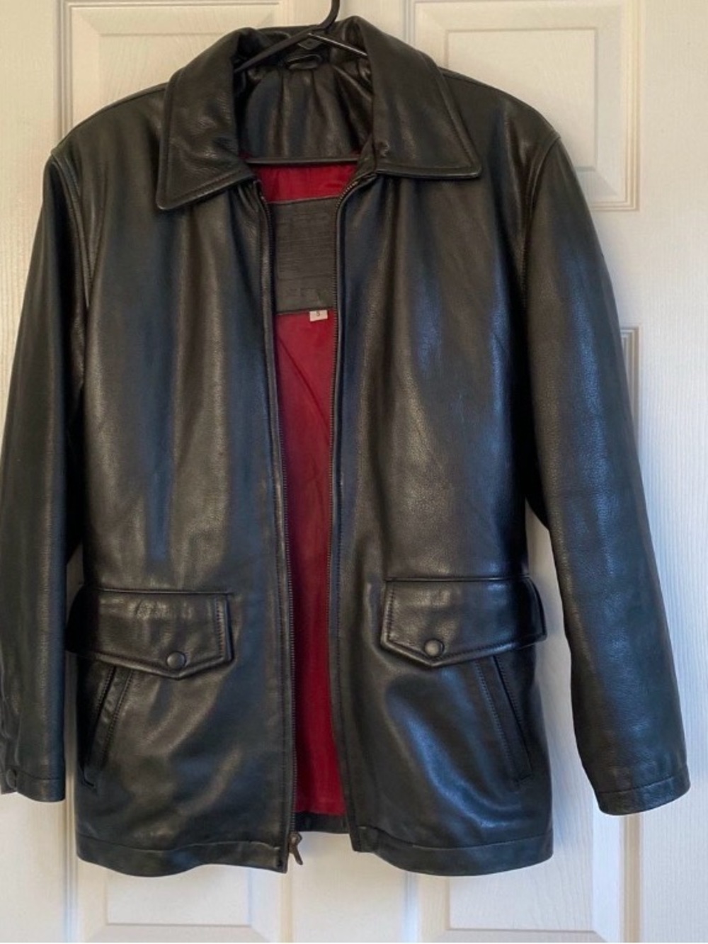 Women’s Coach Black Leather Jacket with Red Lining 1990s vintage